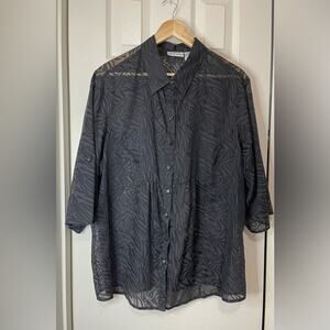 Apparenza Sheer Black Button Up Top Blouse textured 2X